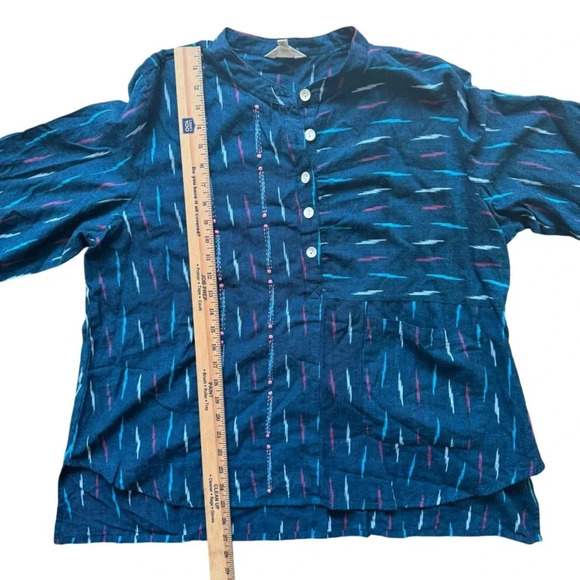 Market Place Handwork Of India Blue Cotton 3/4 Length Sleeve Tunic Size 1W - Picture 10 of 10